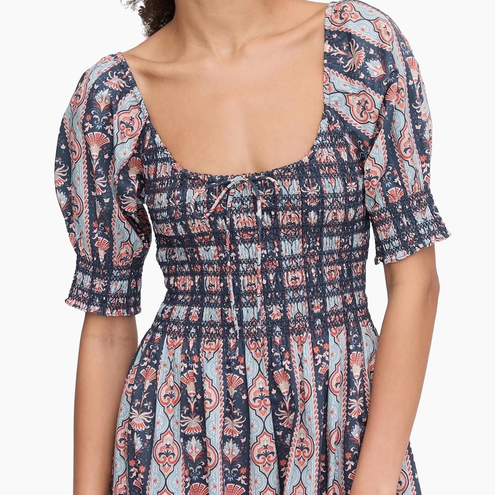 Hill House Madeline Nap Dress Navy and Coral/Red Midi Dress - Picture 2 of 4